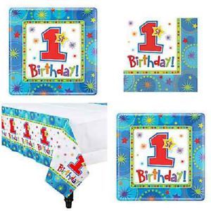 Boy or Girl 1st Birthday Party Supplies Plates Napkins Tablecover Set 16 or 24