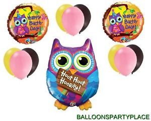 12pc Happy Birthday Owl Balloons Set Party Supplies Decorations Pink Black Girls