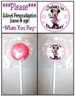 24 Minnie Mouse Clubhouse Birthday Party Lollipop Stickers