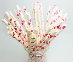 50 Pcs Colorful Hearts Pattern Paper Drinking Straws for Wedding Birthday Party