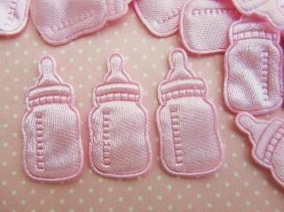 144 Satin Baby Girl Shower Applique Trim Favors Bow Craft A6 Pink Milk Bottle