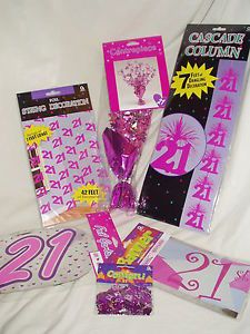 Female Girl Pink 21st Birthday Party Decorations Garland Banners Confetti String