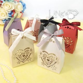 Sweet Love Heart Laser Cut Gift Candy Boxes with Ribbon Wedding Party Favor Bag