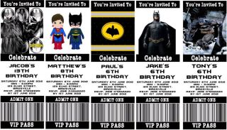 Personalised Batman Ticket Style Birthday Invitations