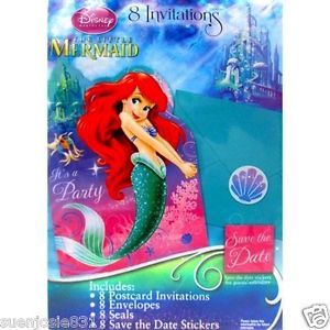 Disney Ariel Little Mermaid Party Invitations 8ct w Seals Party Supplies