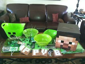 Minecraft Birthday Party Supplies Kit Set Banner Steve Bowls Mine Craft Video