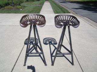 1 Pair Vintage Cast Iron Tractor Seat Barstools Chair Industrial Rustic