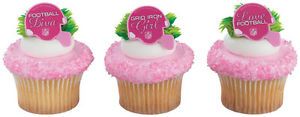 12 Pink Football Girl Party Rings Favors Cupcake Diva Powder Puff Football Cheer