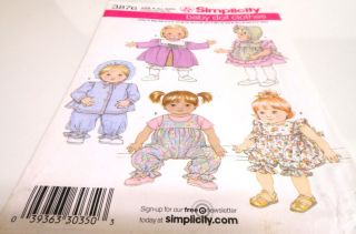 Simplicity 3876 Baby Doll Clothes Wardrobe 3 Sizes Sewing Pattern