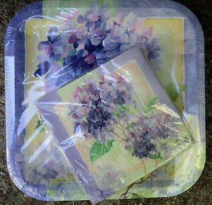 Party Table 14 Paper Plate 30 Napkin Hydrangea Blue Purple Flower Bridal Shower