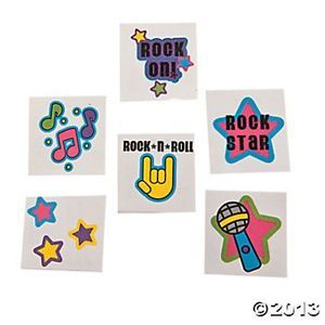 36 Glitter Rock Roll Tattoos Kids Temporary 3 DOZ Music Star Notes Party Favors