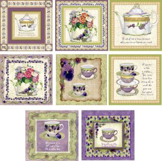 Pansies Vintage Inspired Tea Cup Teapot Tag Blank ATC Altered Art Card Set 8