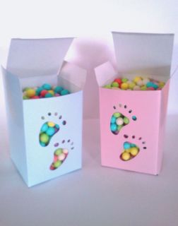 Blue or Pink Footprint Candy Boxes Baby Toes Feet Shower Party Supplies Favors