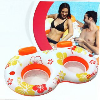 2 Seats Inflatable Floating Lounge Chair Swimming Pool Recliner Raft Water Sofa