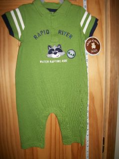 New Carters Baby Clothes 3 6M Newborn Raccoon Jumpsuit Green Playsuit Bodysuit