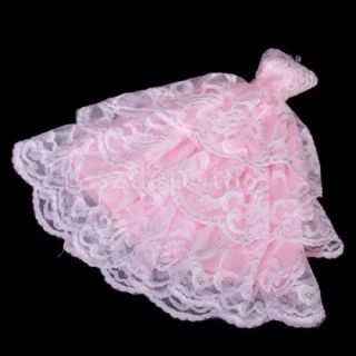 Pink Mesh Princess Wedding Party Dress Gown Clothing for Barbie Flower Pattern