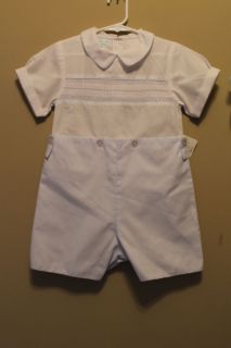 Toddler Boy Petit Ami Shortall Size 4T Easter Blue White Smocked Short Sleeved