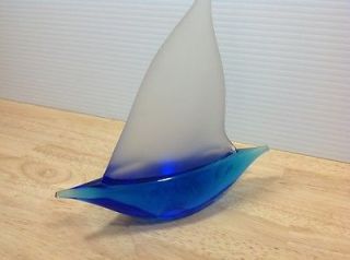 Cobalt Blue Sail Boat Blown Art Glass Nautical Ocean Sea Figurine Paperweight