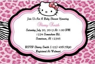 Hello Kitty Pink Leopard Baby Shower Invitation Persoanlized Digital Printable
