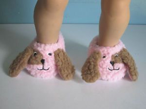 Pink Puppy Dog Slippers Brown Ears Eye Patches Fit American Girl Bitty Baby