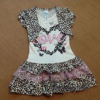New girls toddler kid's Clothes Short Sleeve Leopard Ruffle Dress Love