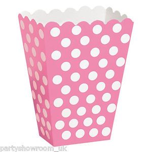 8 Pink White Polka Dot Spot Style Party Paper Loot Treat Favour Bags Boxes
