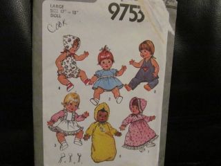 Vtg Simplicity Sewing Pattern 9753 Baby Doll 18" Clothes Uncut 1980