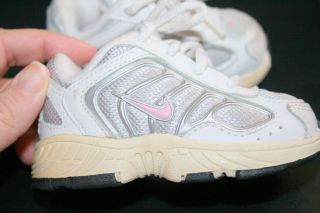 Nike Pink Silver Baby Girls Shoes Size 3 Tennis Swoosh My 1st Nikes