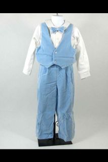 Boys Light Blue Velvet Suit Vest Bow Tie Suspender Pants 4 Piece Therese 6
