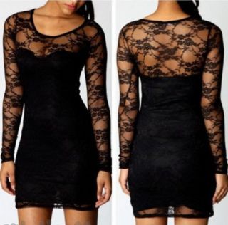 Women Celeb Bodycon Sexy Ladies Long Sleeve Floral Lace MIDI Evening Party Dress