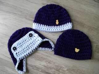 Crochet Newborn Baby Hat Triple Pack Aviator Beanies Twins Triplets