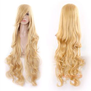 32" Long Blonde Heat Resistant Spiral Curly Cosplay Party Hair Bangs Wigs 80cm
