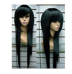 100 New Synthetic Hair Long Black Straight Wigs Party Cosplay Full Wig