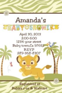 Baby Lion King Baby Simba Personalized Custom Baby Shower Invitation 1