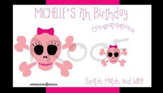 Birthday Pink Pirate Girl Skull Scratch Off Cards Favor
