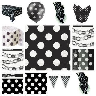 Black and White Polka Dot Spotty Party Decorations Napkins Tablecover Hats Flags