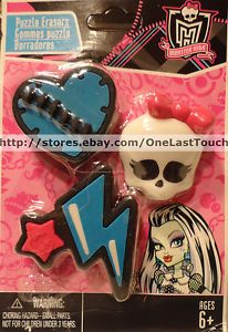Monster High Puzzle Erasers Skull Lightning Bolt Broken Heart 3pc Set Lot
