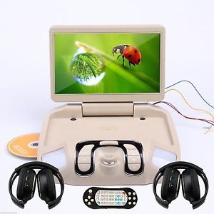 Tan Beige 10 1" LCD Car Roof Mount DVD Player FM IR Headphones SD 32bit Games