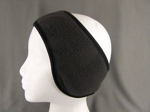 Grey Black Reversible Fleece Ear Muff Head Wrap Warmers Ski Adjustable Velcro