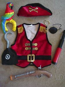 8 PC Pirate Kid's Costume Velvet Vest Hat Hook Parrot Eye Patch More