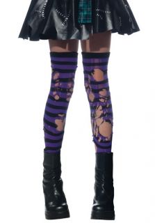 Girls Purple Black Striped Ripped Zombie Costume Tights Child