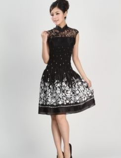 Charming Chinese Women's Lace Mini Dress Cheongsam Black Sz 6 8 10 12 14