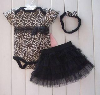 3pcs Girls Baby Infant Headband Top Deress Leopard Print Outfits Clothes 0 24M