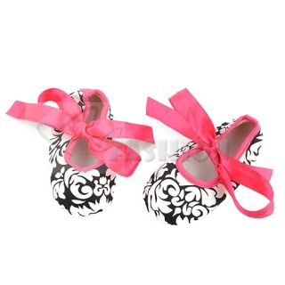 Infant Baby Toddler Girl Dot Zebra Stripe Damask Print Silk Ribbon Shoes