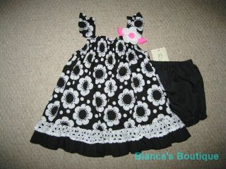 New "Black Daisy Eyelet" Smocked Dress Girls 12M Spring Summer Baby Clothes 2 PC
