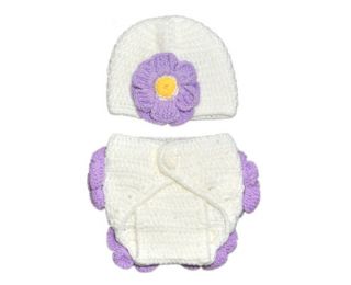 2pcs Girls Baby Infant Crochet Cap Hat Pants Flower Photo Prop Clothes Outfit