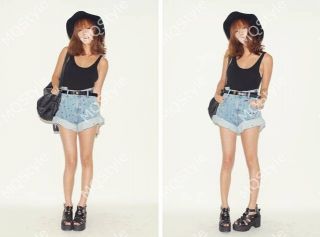 Women Fashion Rivet High Waisted Oversize Crimping Boyfriend Jeans Shorts E860FY
