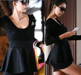 Women Sexy Long Sleeve Lace Clubbing Cocktail Party Dress Mini Evening Black