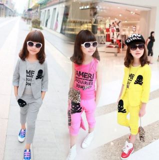 Kids Childrens Girls Cute Clothes Jacket Vest Pant Outfits Sets Sz3 8Y 3 Colors