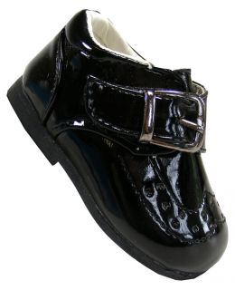 New Baby Toddler Boys Black Velcro Christening Wedding Shoes Sz Size 0 1 2 3 4 5